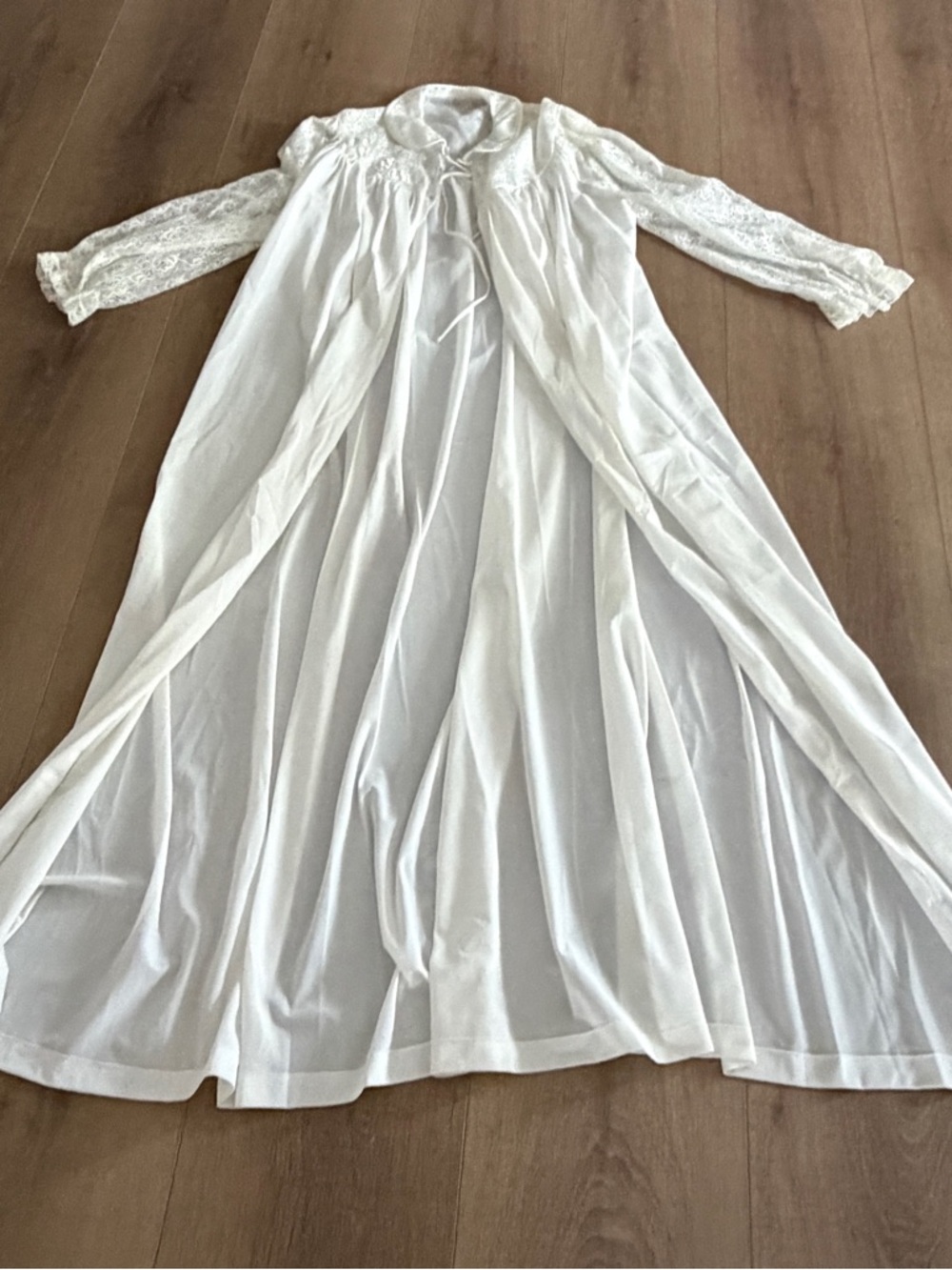 Vintage Unique Rare Double Layer Ivory Lingerie Peignoir Robe Nightgown OS - Picture 4 of 16
